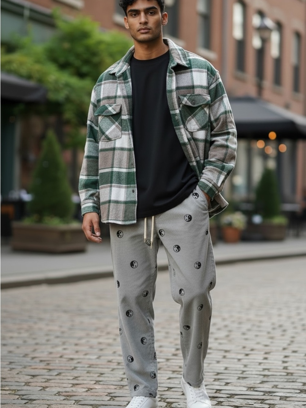 Fashion Nova Green and Gray Plaid Shirt Jacket